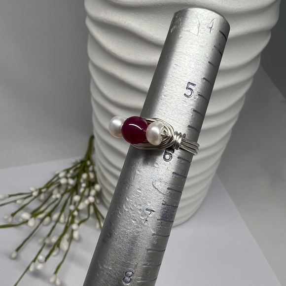 GENUINE Ruby & Freshwater Pearl Sterling Silver Ring - Picture 11 of 16